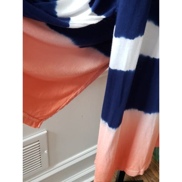 a.n.a Maxi Skirt Womens Large White Blue Striped Stretch Side Slit Drawstring - Picture 12 of 12